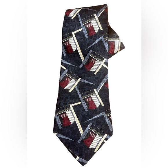 Conte di Milano 100% Silk Italian Made Necktie Black Burgandy Geometric - Picture 1 of 5